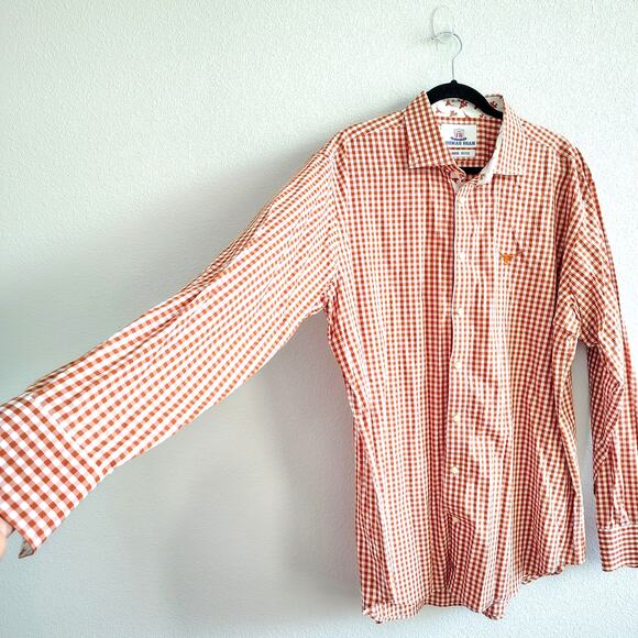 UT Longhorns Mens 2XL Orange Plaid Flip Cuff Button Down Long Sleeve Dress Shirt - Picture 2 of 9